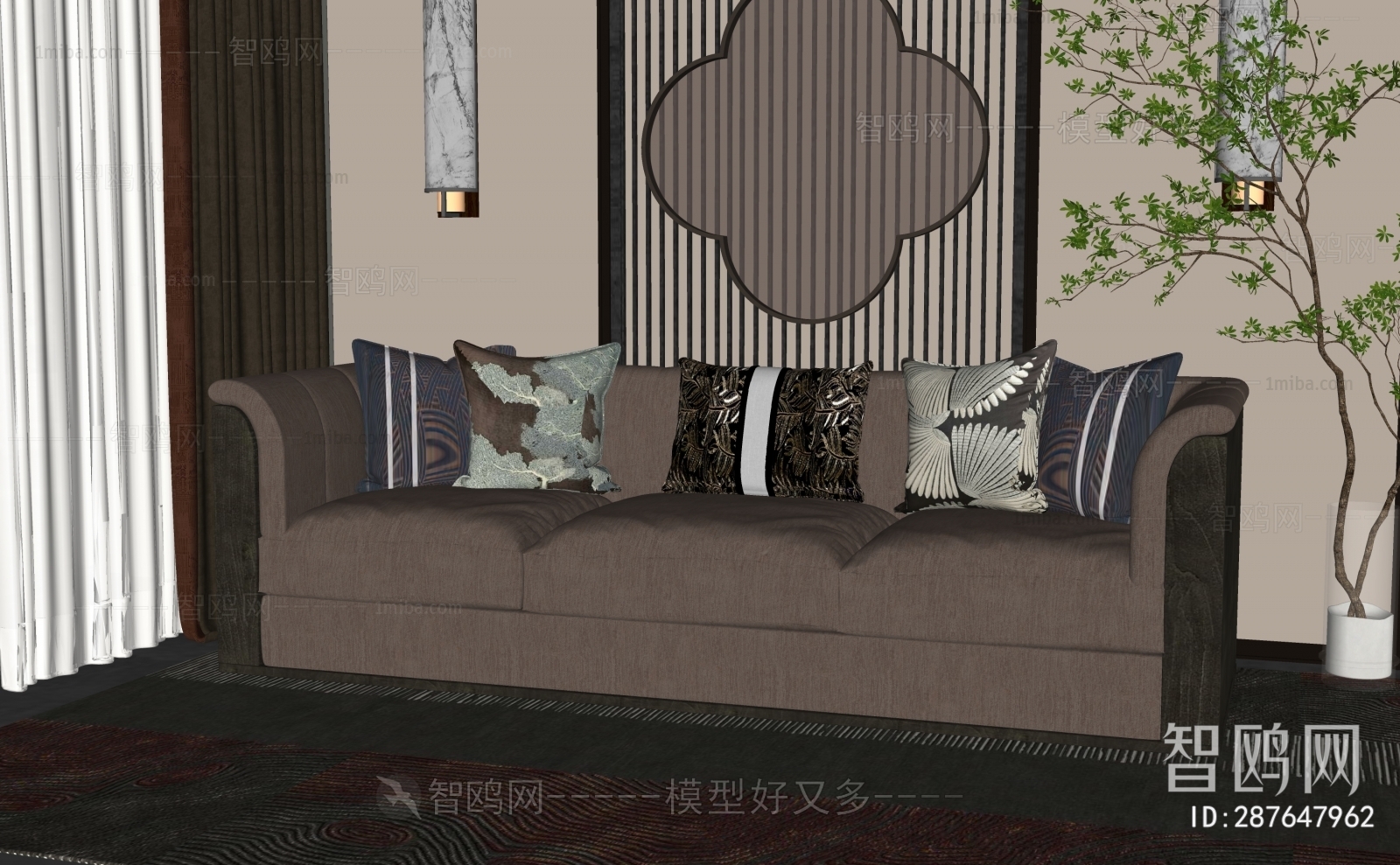 New Chinese Style Three-seat Sofa