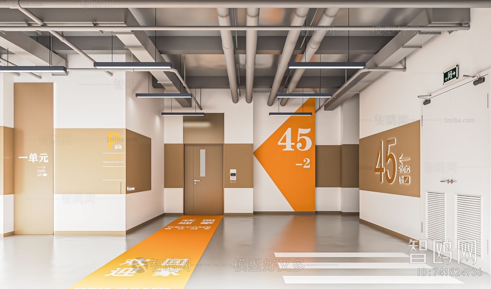 现代地下提车场电梯厅3D模型下载