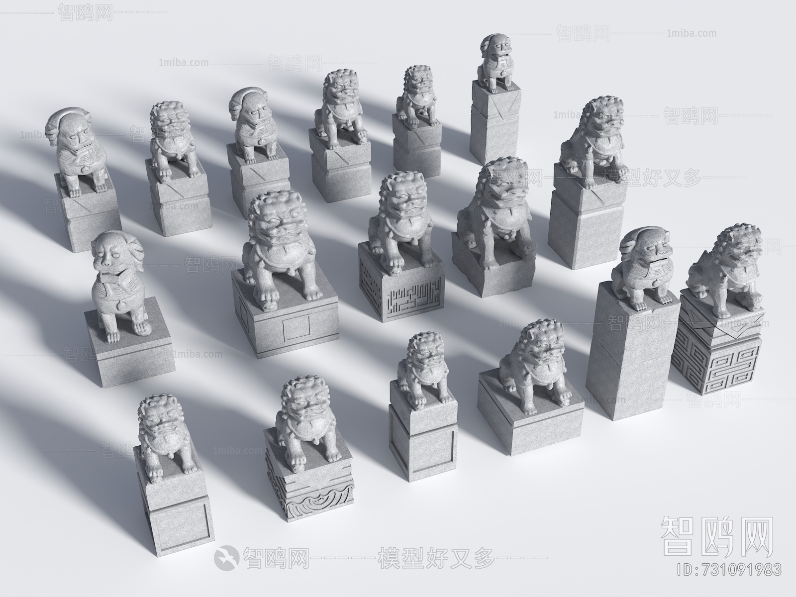 中式石狮子石雕摆件