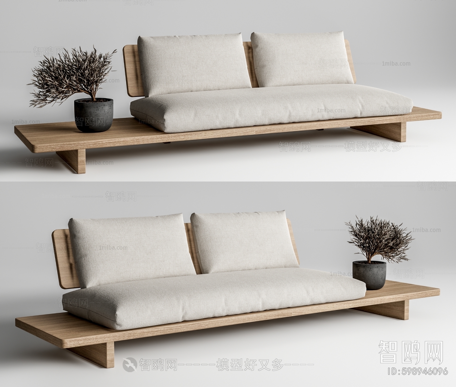 日式双人沙发3D模型下载