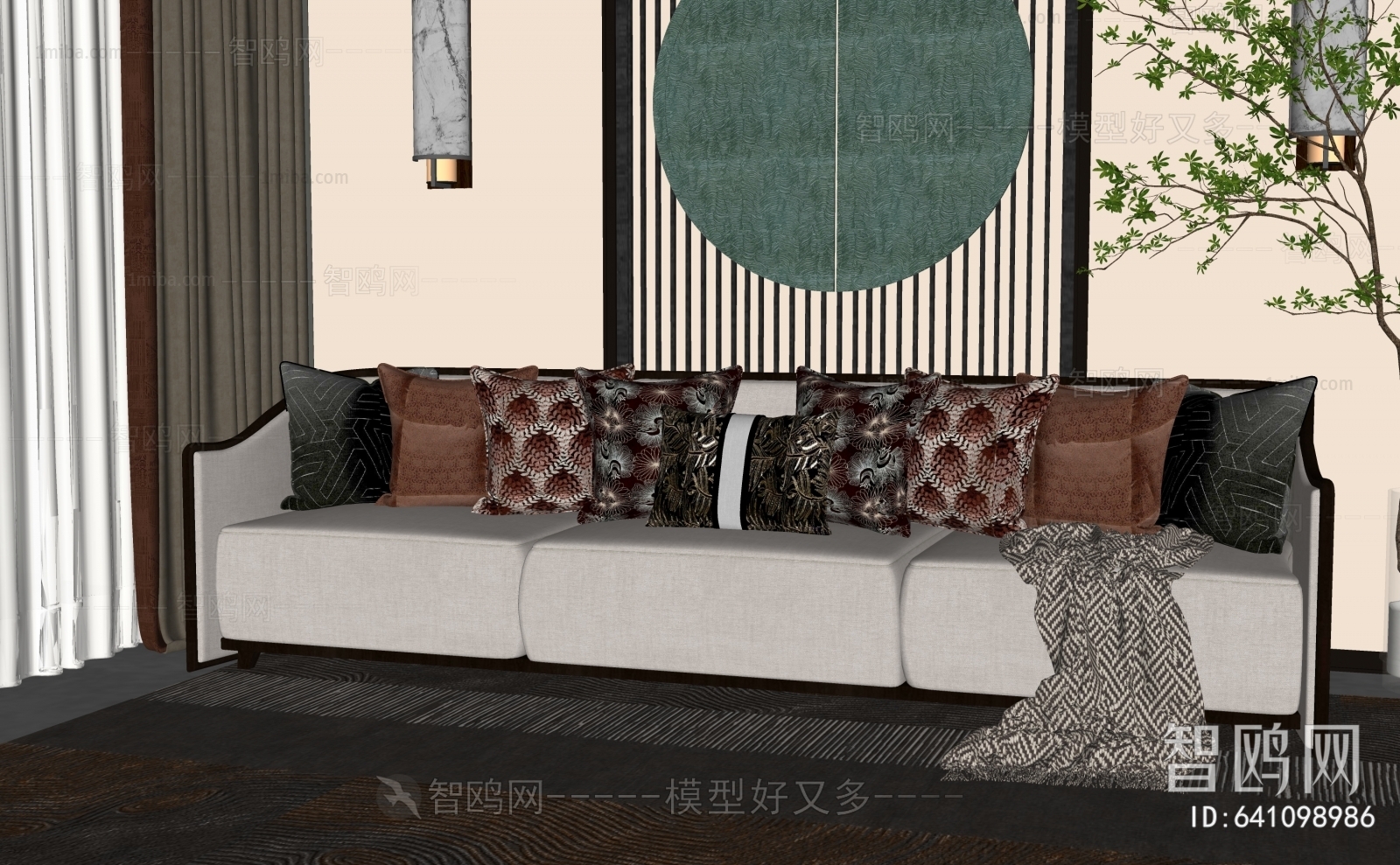 New Chinese Style Three-seat Sofa