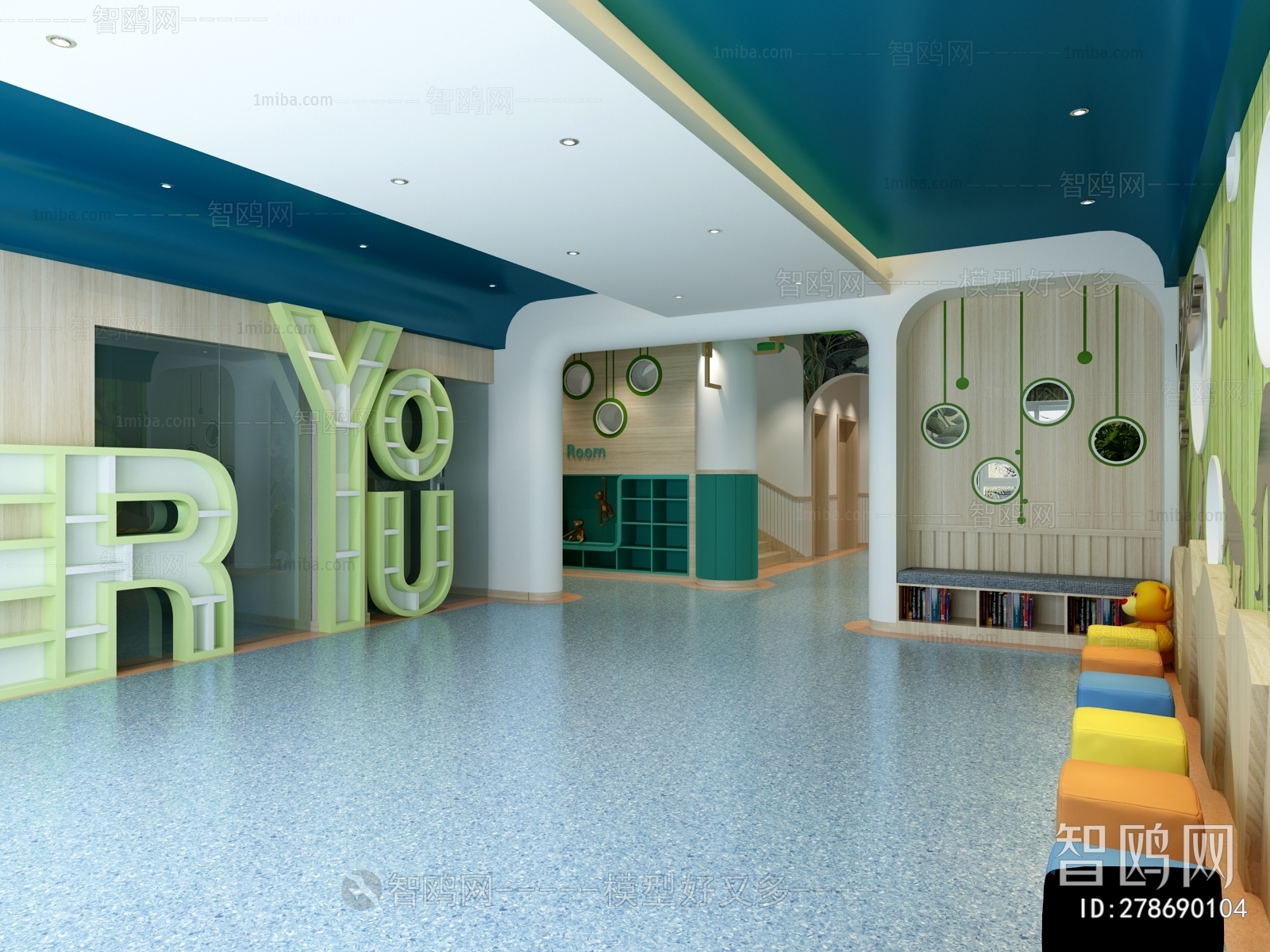 多场景-现代儿童幼儿园走廊+大厅