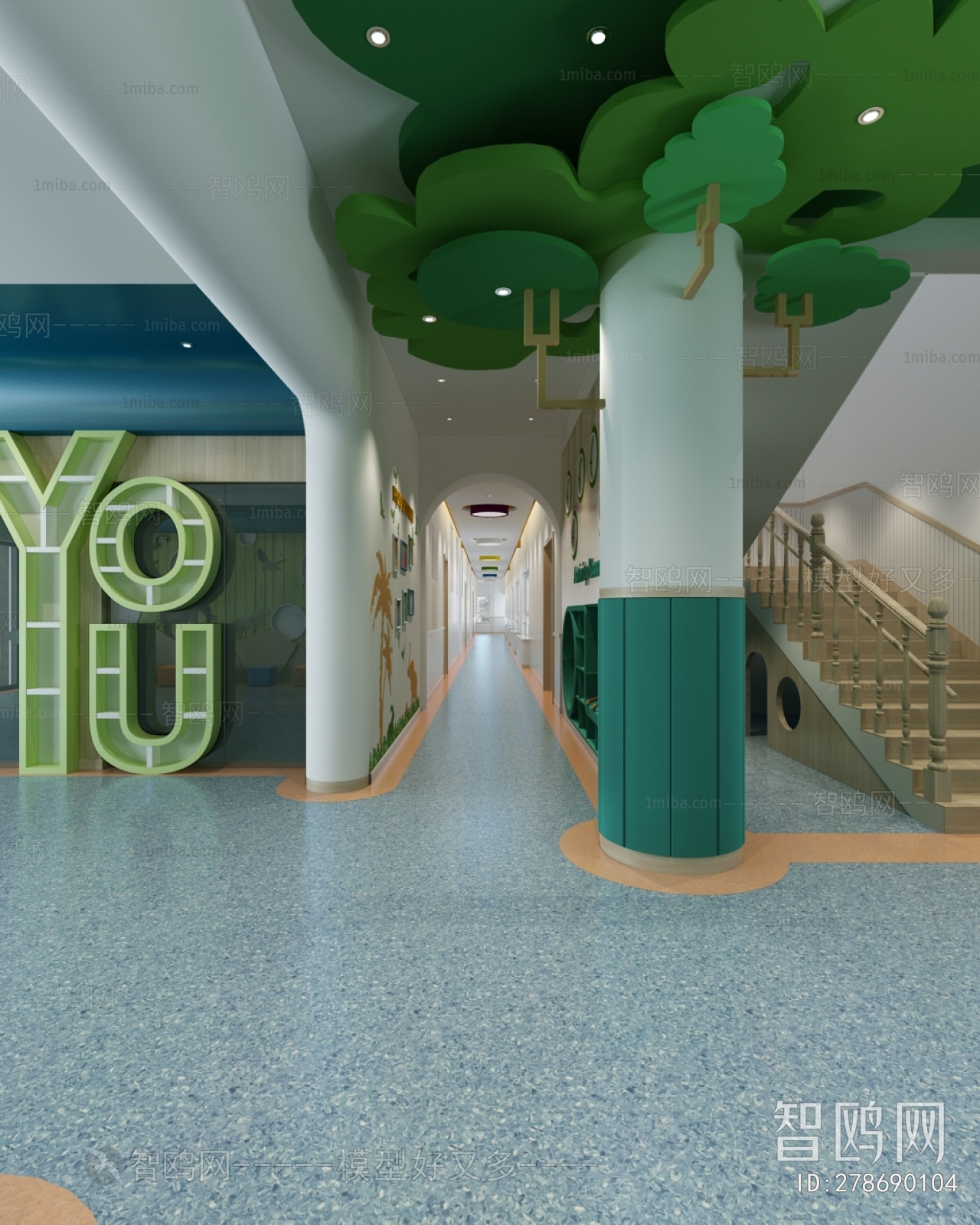 多场景-现代儿童幼儿园走廊+大厅