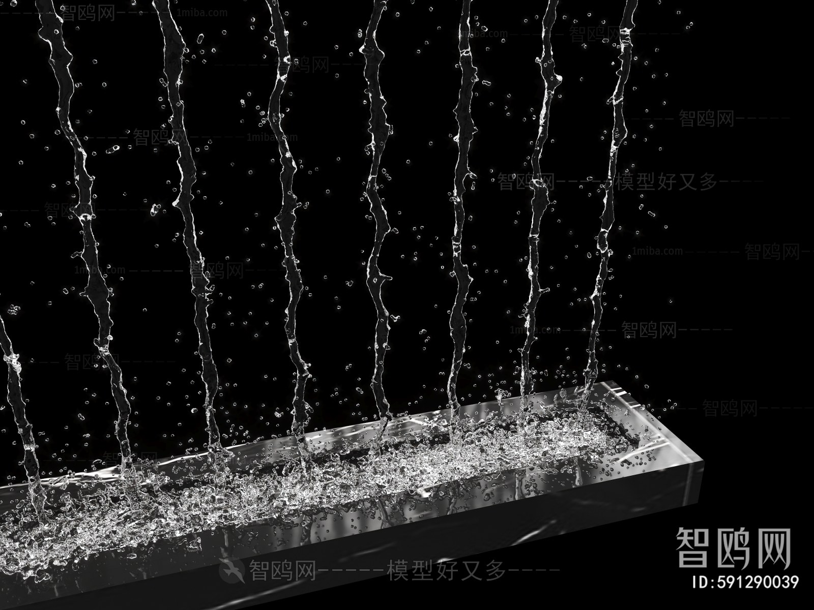 现代水幕摆件 瀑布流水3D模型下载