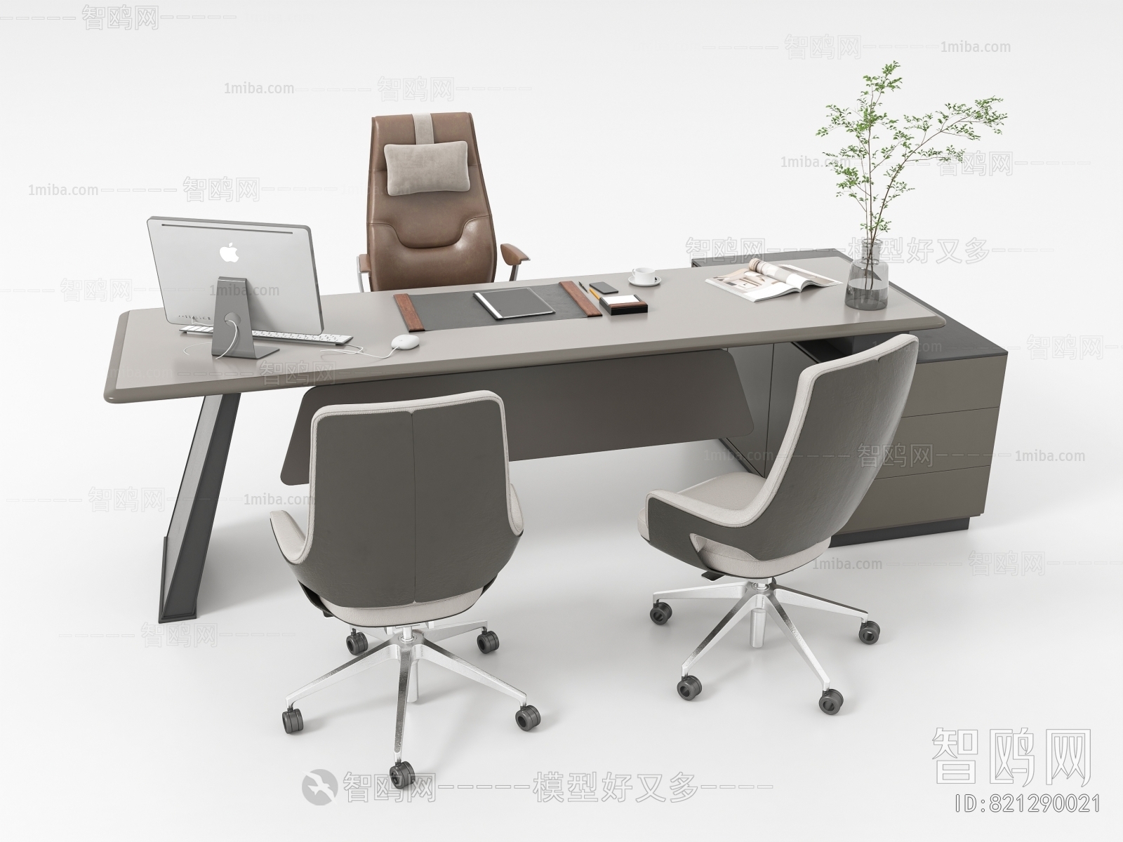 现代办公桌椅组合3D模型下载
