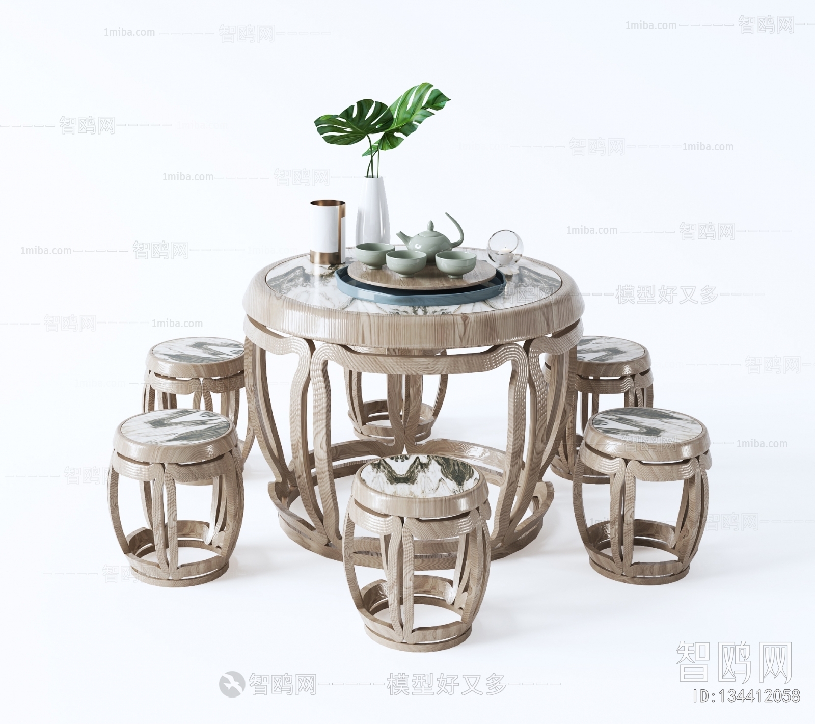 新中式茶座茶凳茶具组合