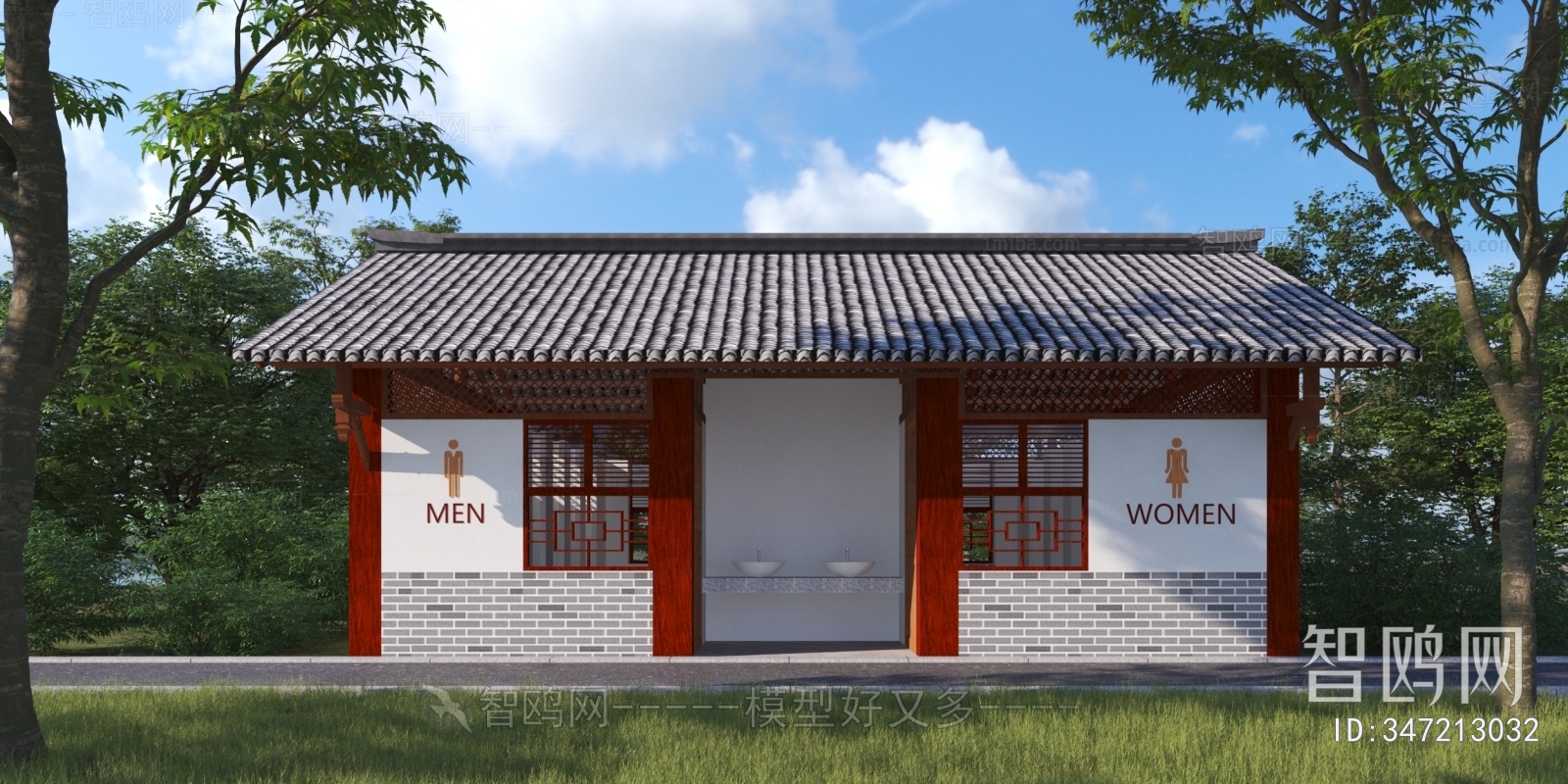 新中式风格公共厕所建筑外观