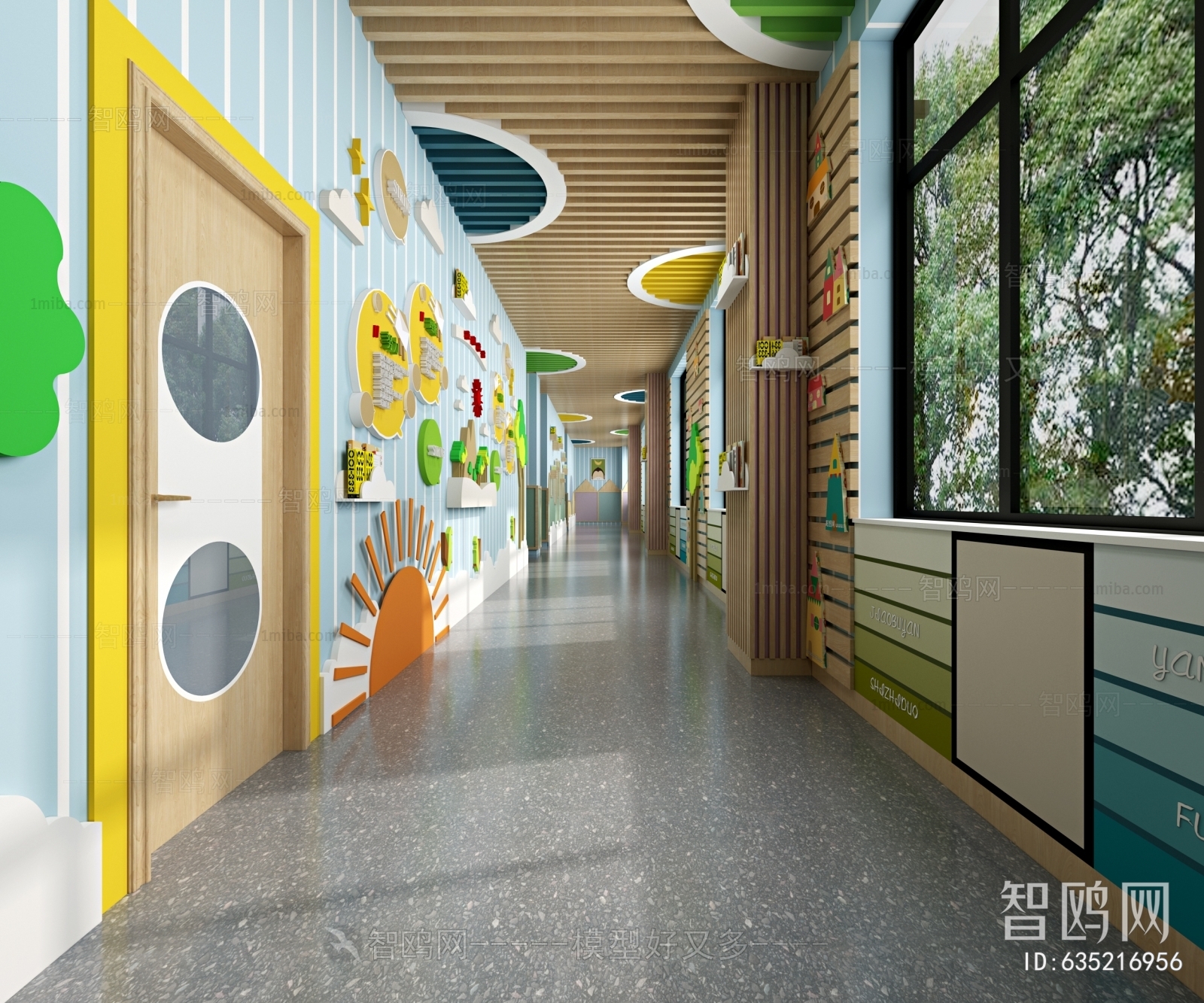 现代儿童幼儿园走廊