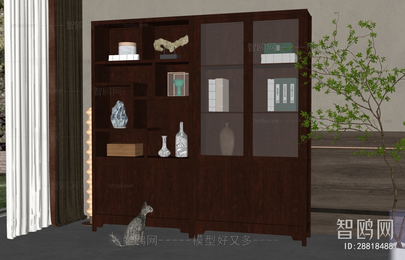 中式雕花书柜