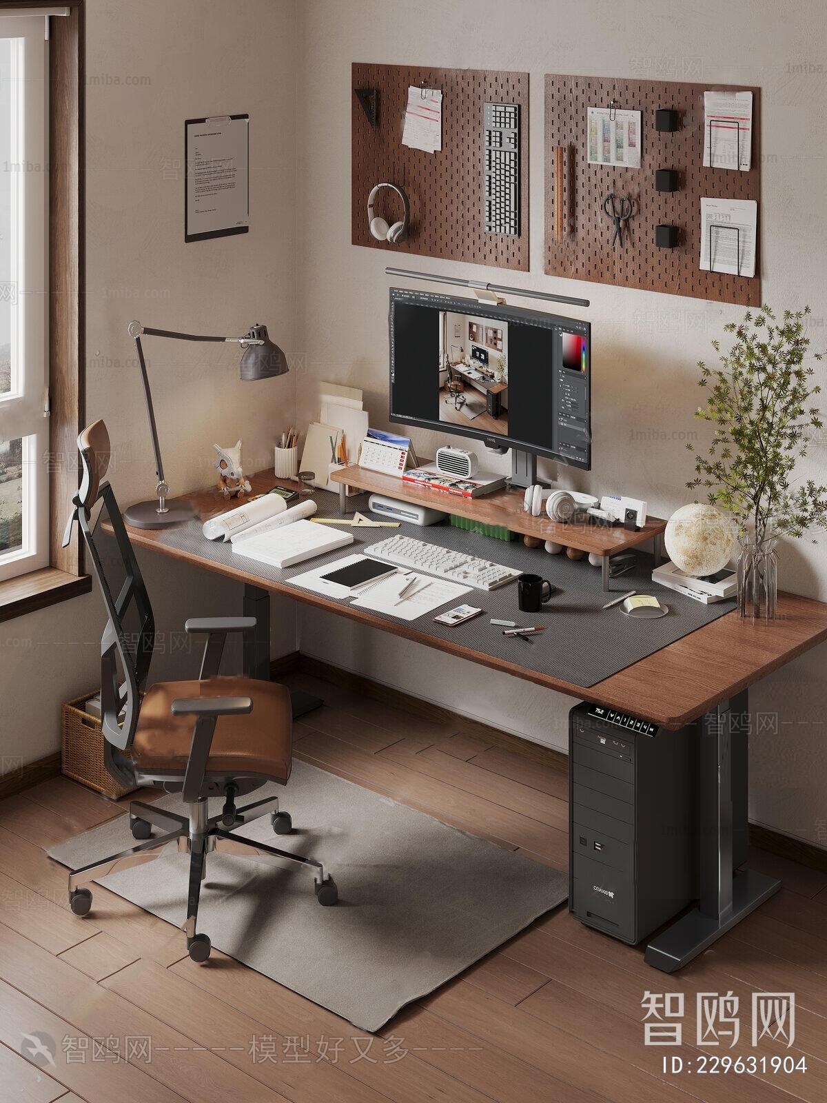 现代办公桌椅3D模型下载