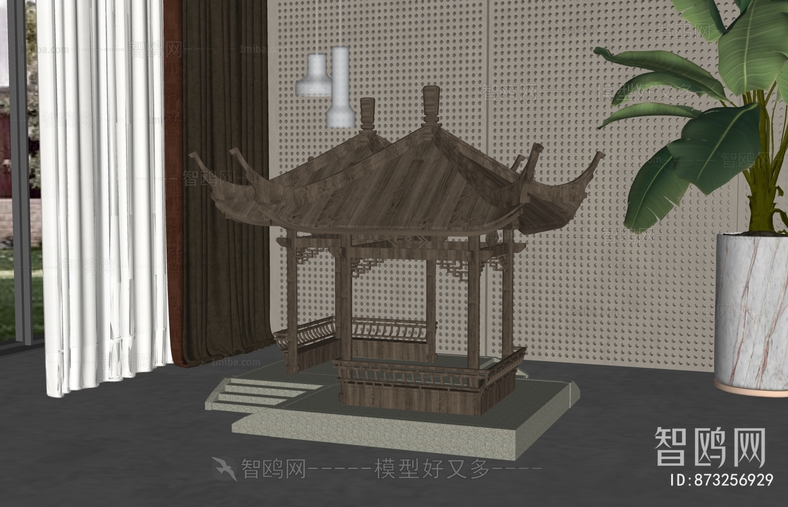 新中式凉亭雕塑摆件