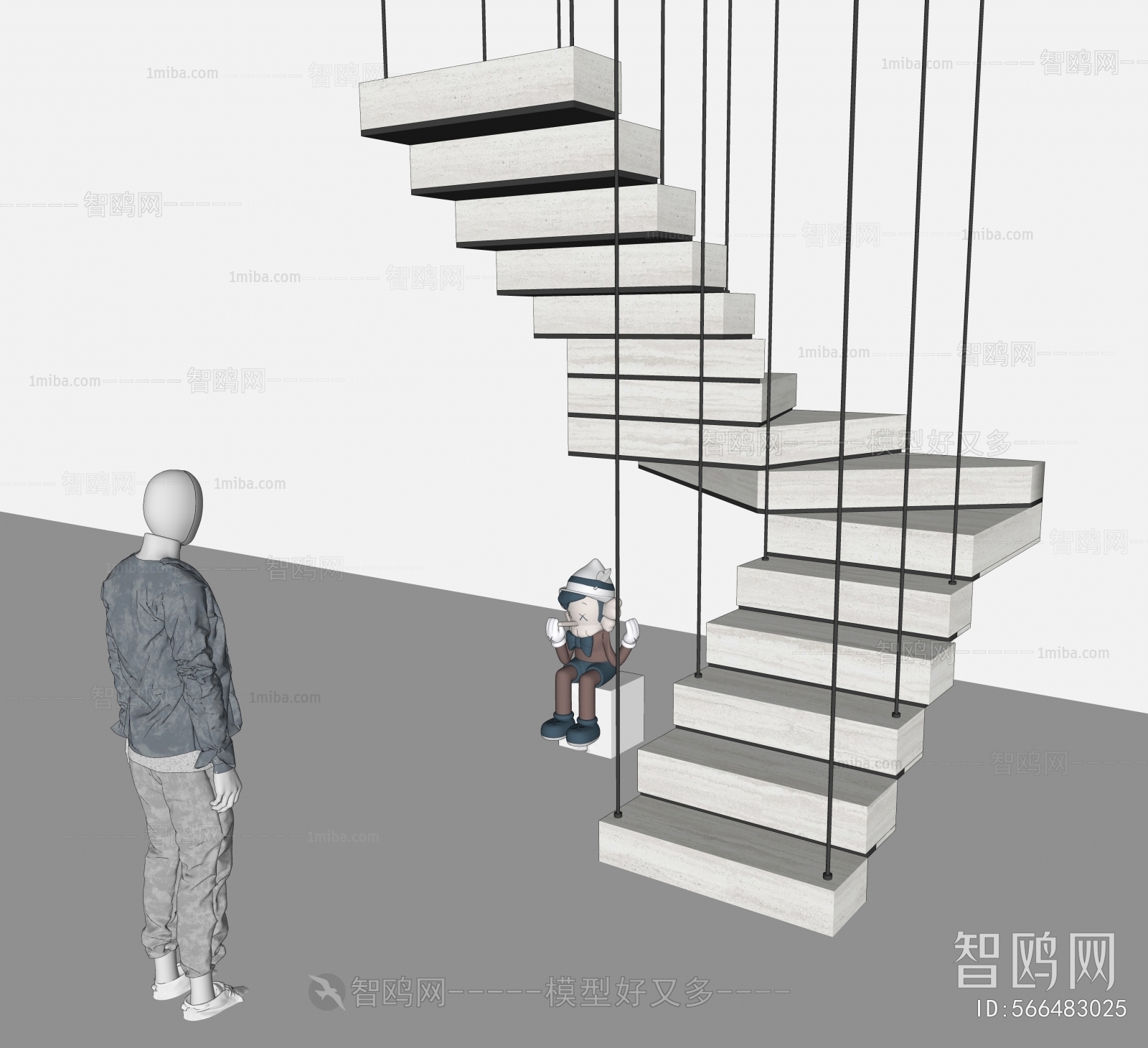 现代吊索楼梯3D模型下载
