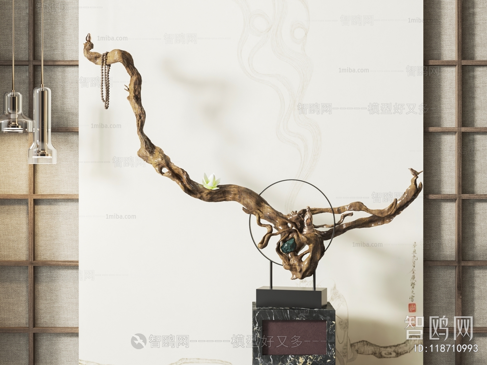 新中式树根雕塑摆件