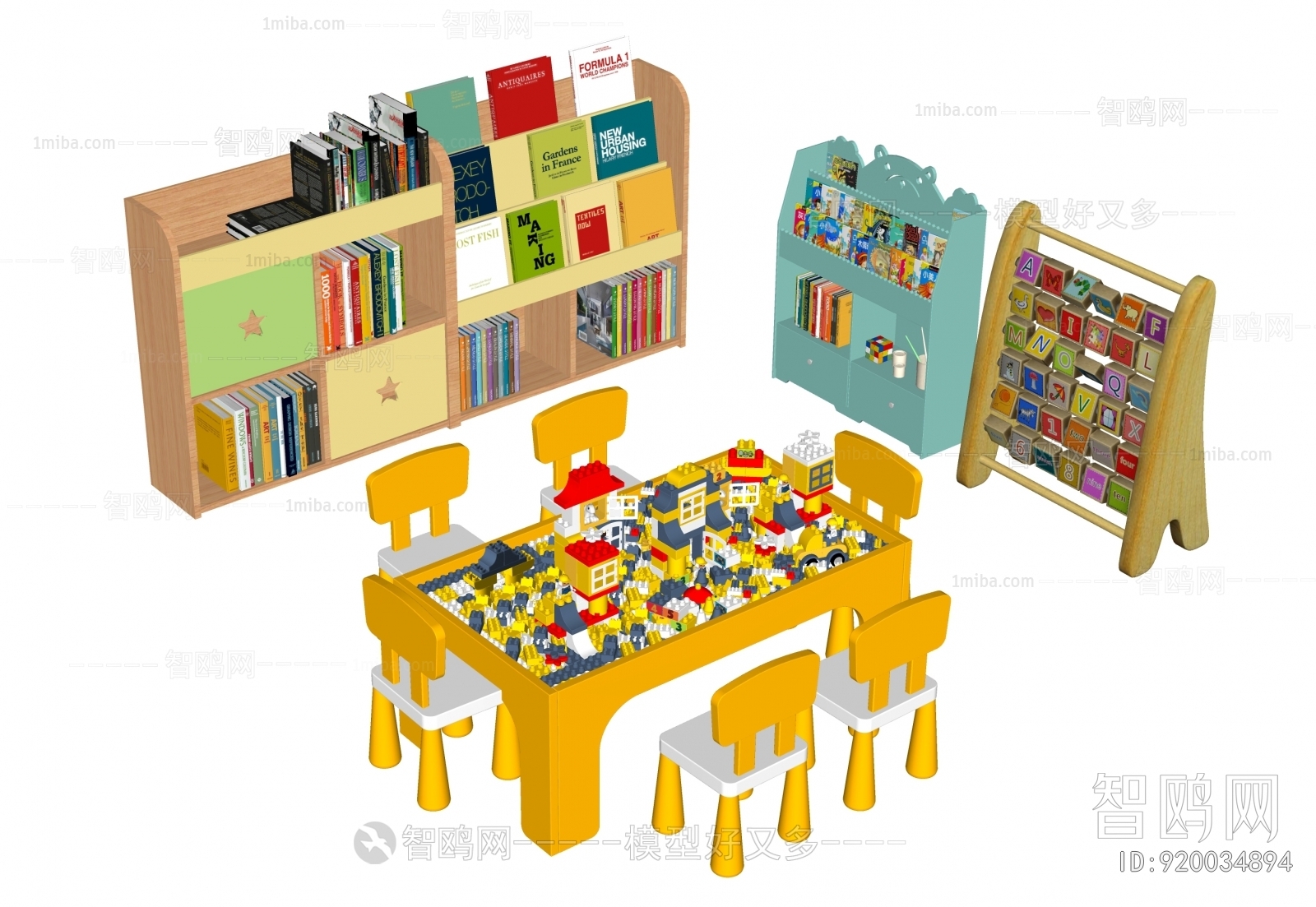 现代儿童游乐桌椅  书柜