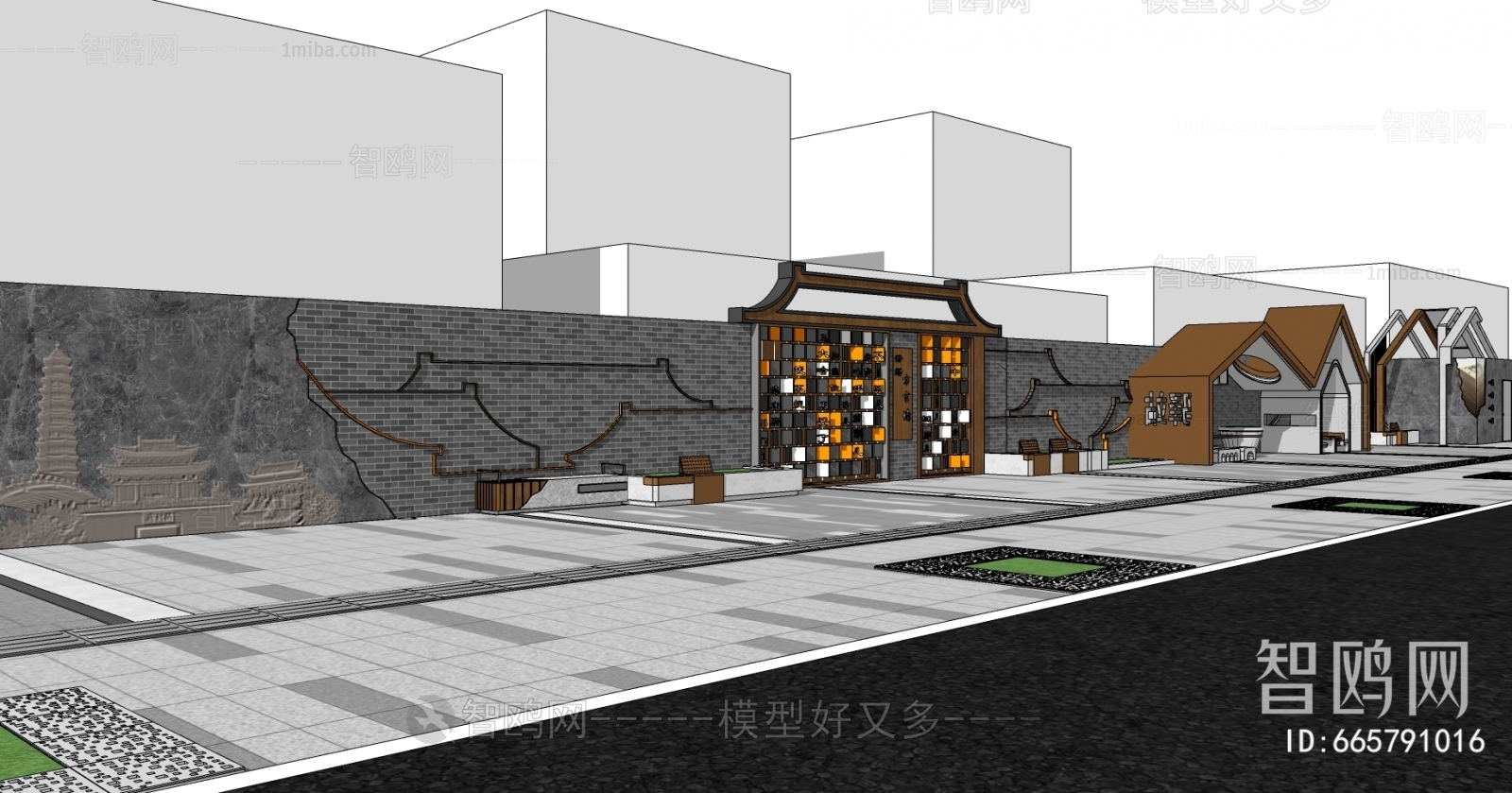 新中式城市街道景墙