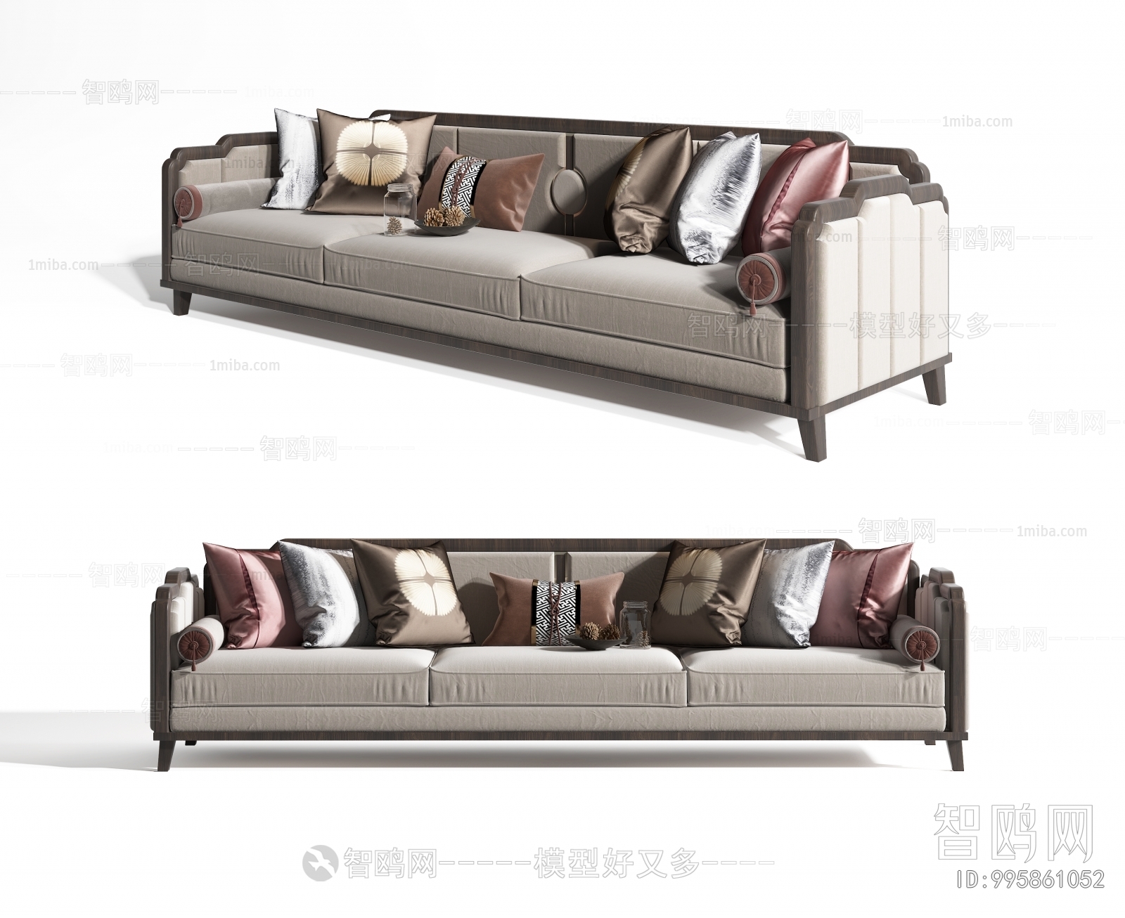 New Chinese Style Three-seat Sofa