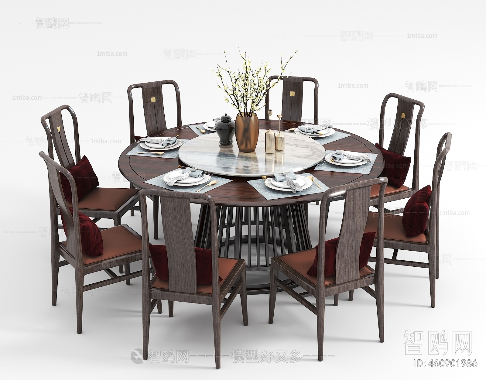 新中式圆餐桌椅组合