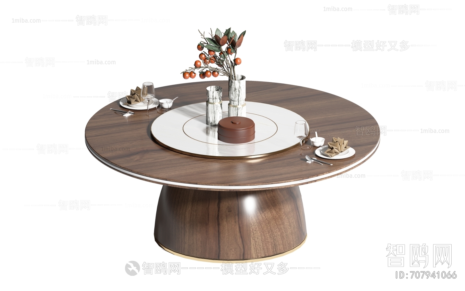 新中式原木圆餐桌