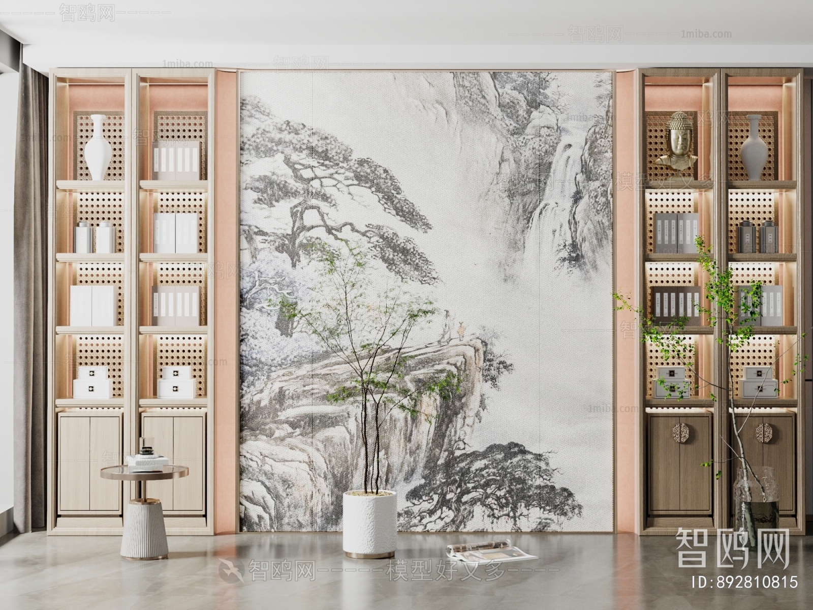 新中式装饰柜背景墙