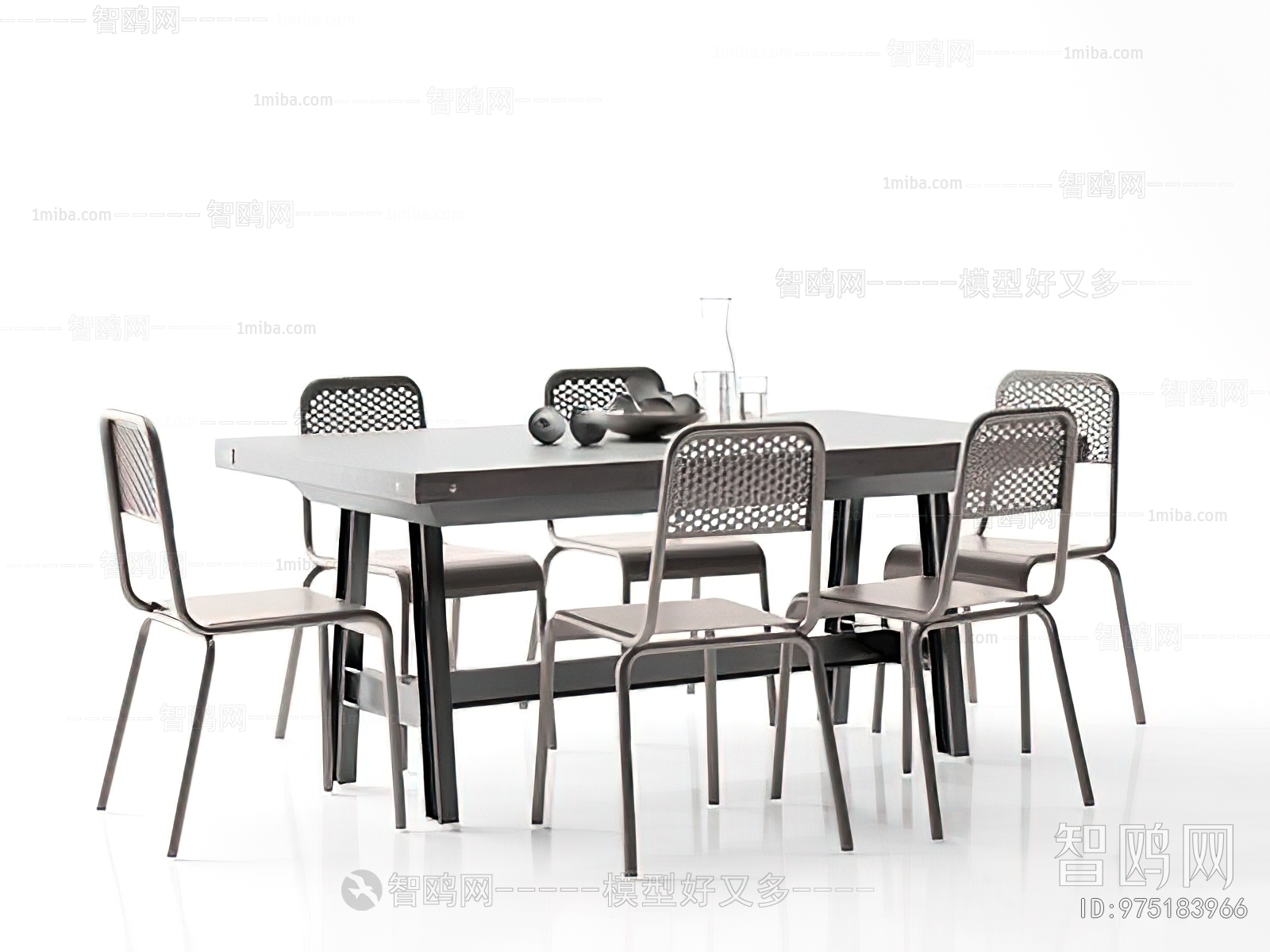 工业风长形餐桌椅组合