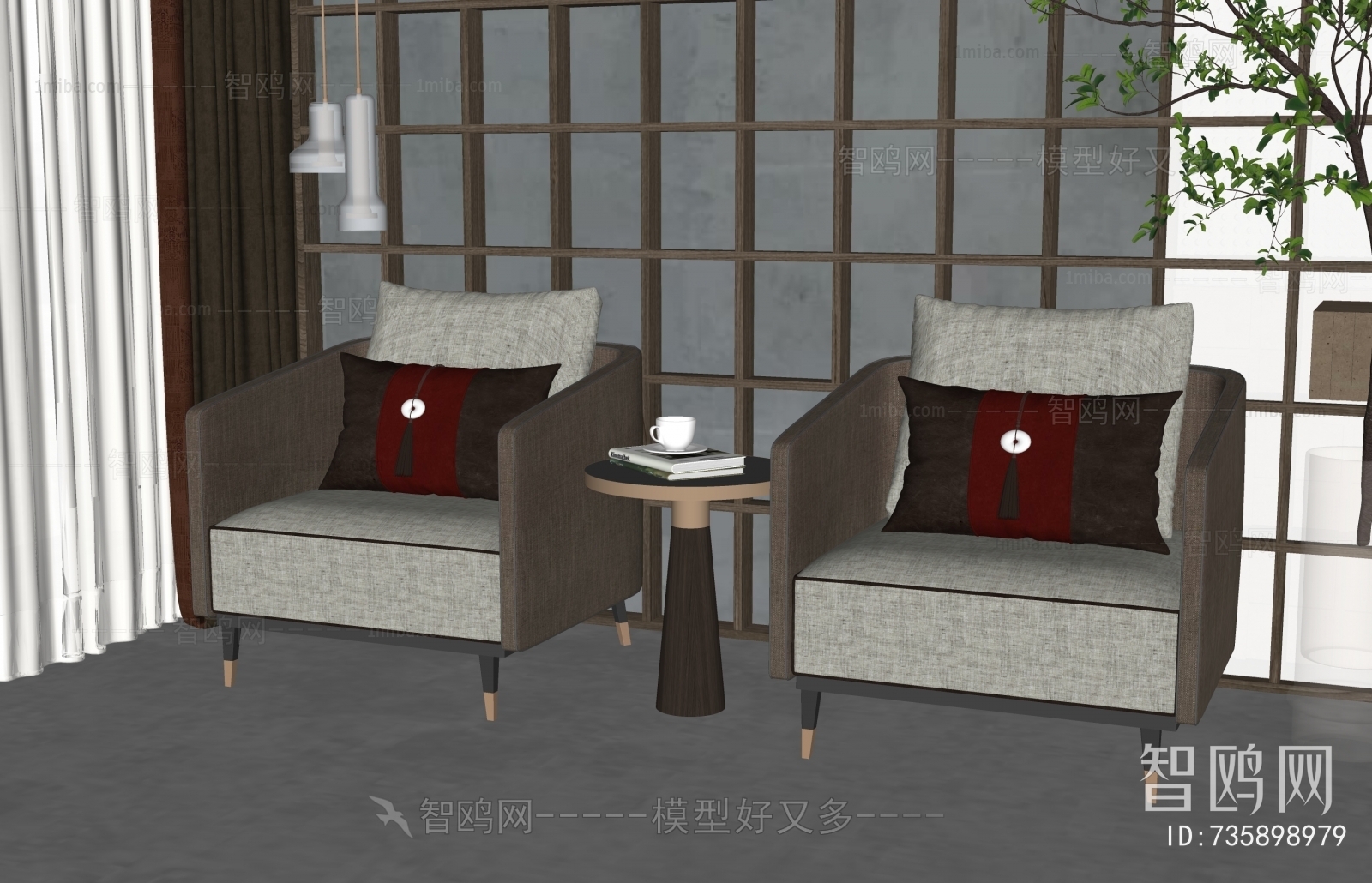 New Chinese Style Single Sofa