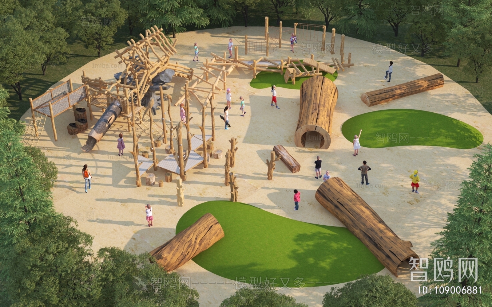 现代原木主题儿童乐园3D模型下载