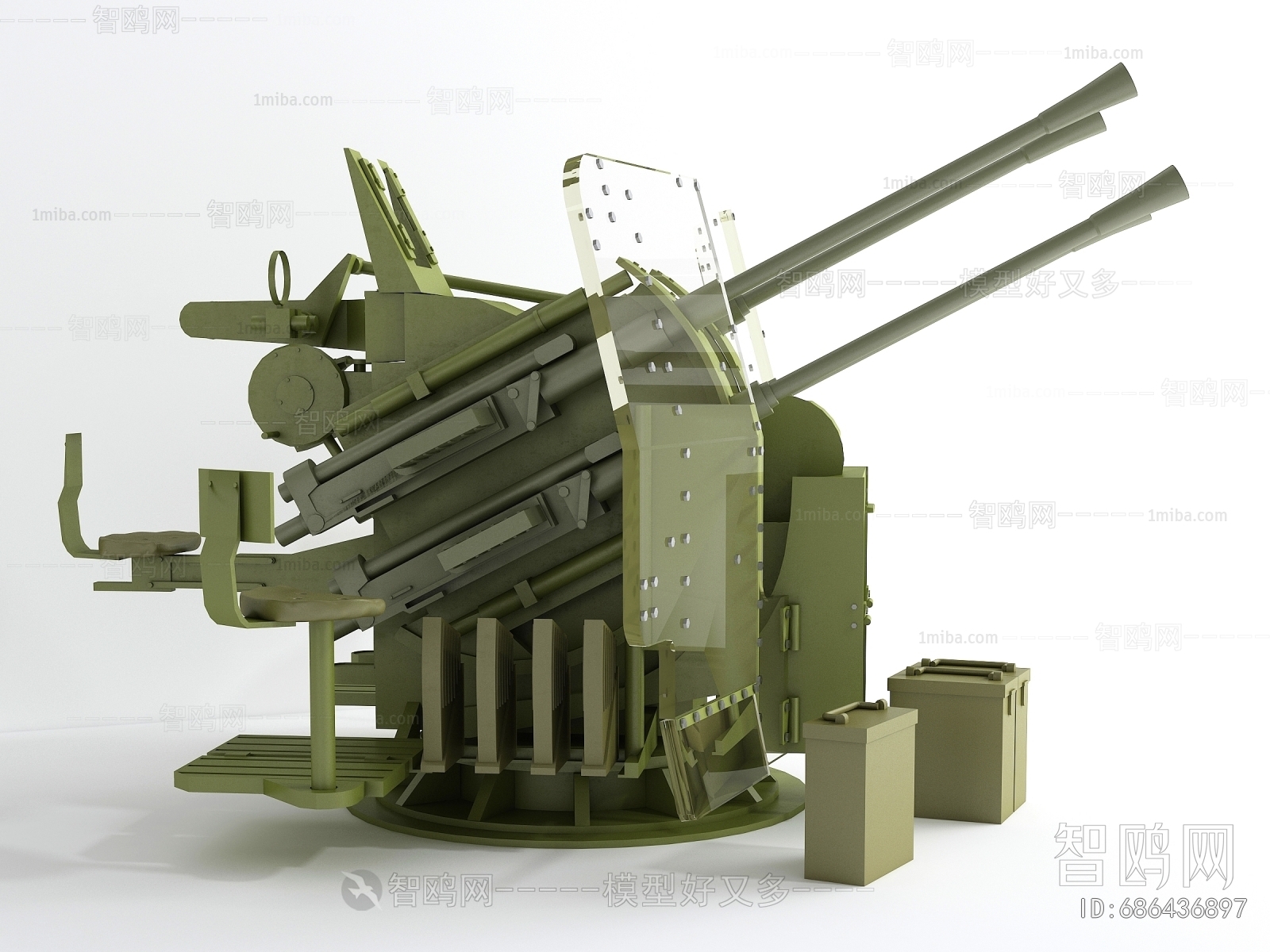 现代炮台军事器材3D模型下载