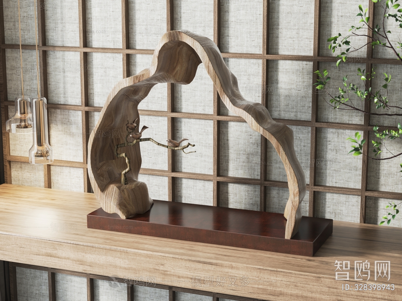 新中式木头雕塑摆件