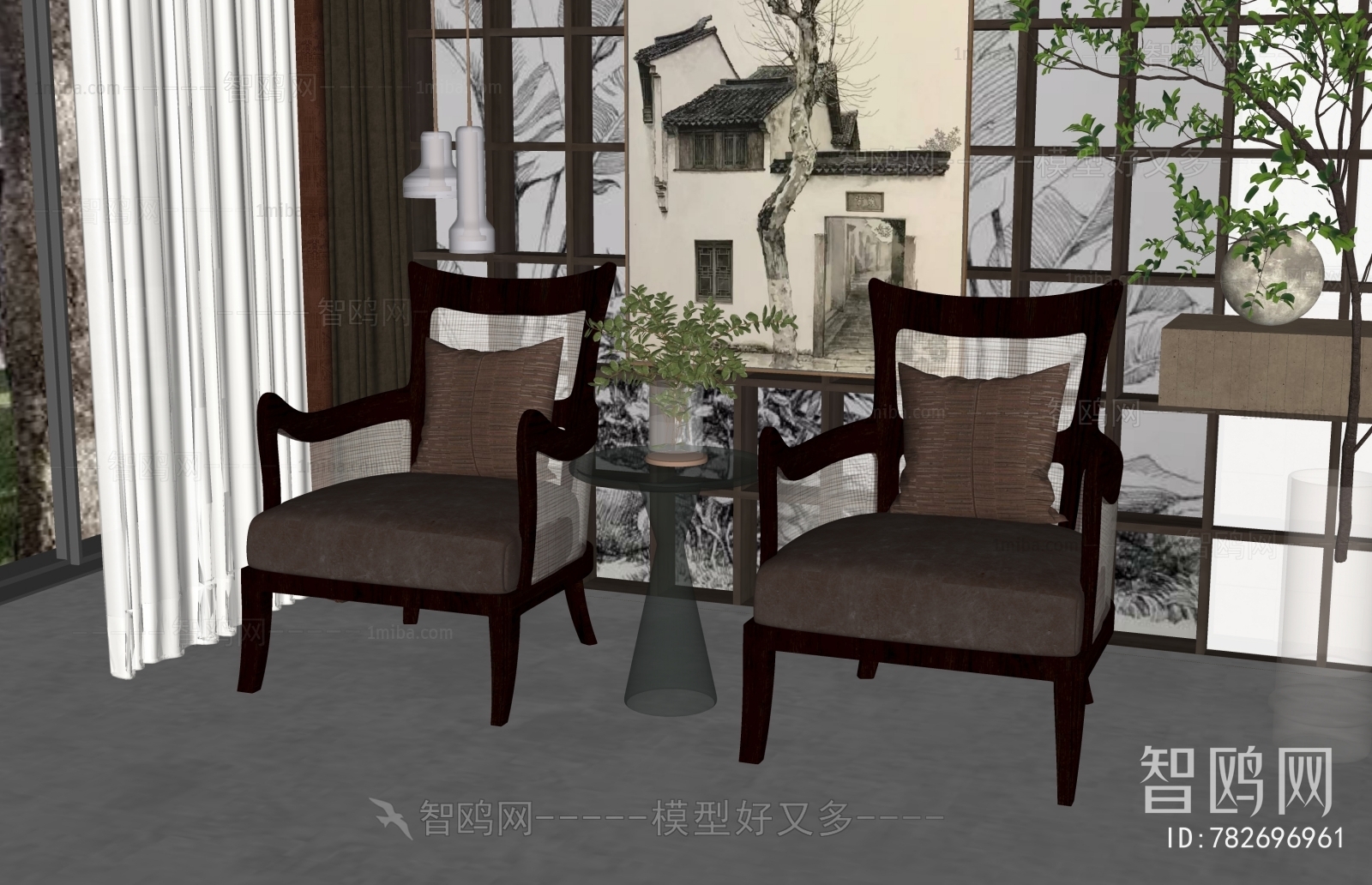 新中式单人沙发组合