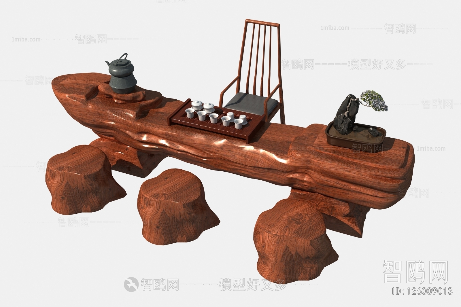 中式根雕茶台凳子