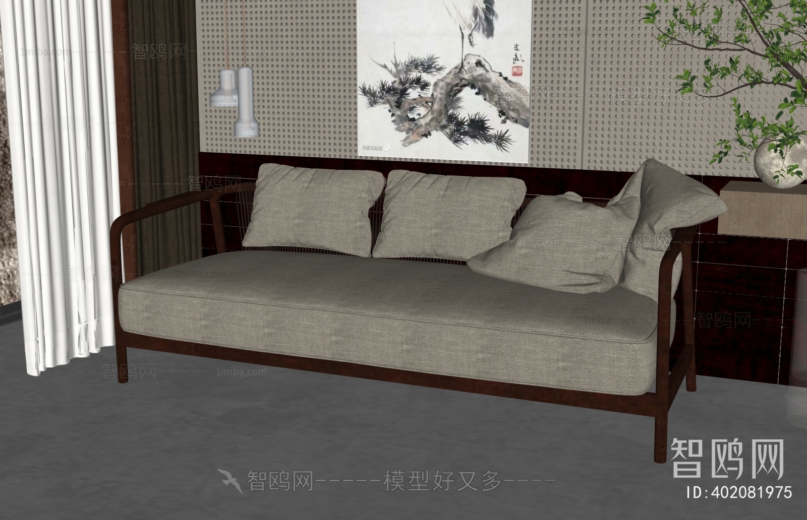 New Chinese Style Three-seat Sofa