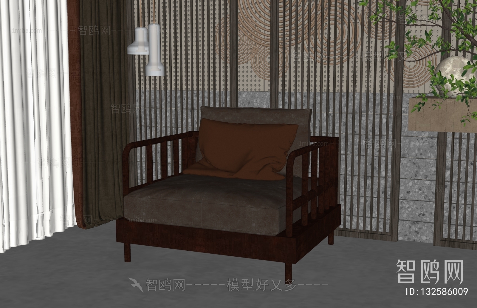 New Chinese Style Single Sofa