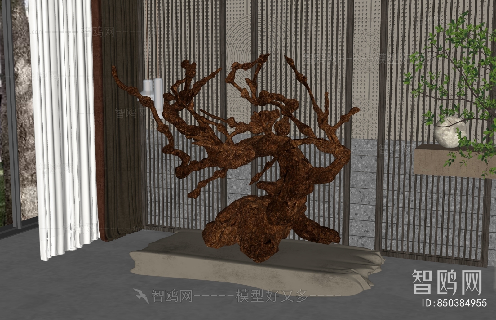 新中式树根雕塑摆件