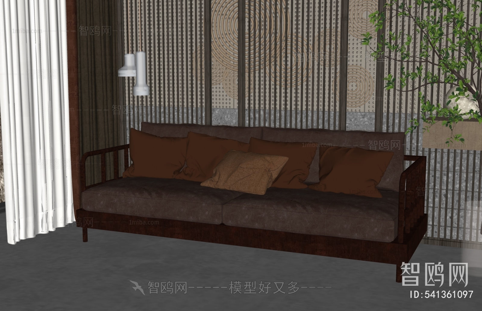 新中式双人皮革沙发