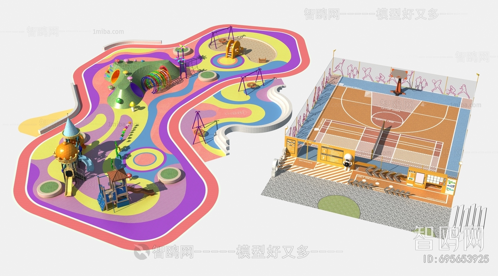 现代儿童游乐场3D模型下载