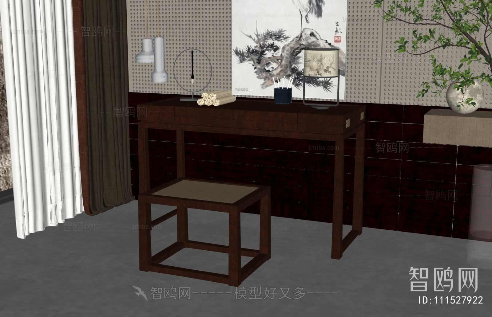 新中式书桌凳组合