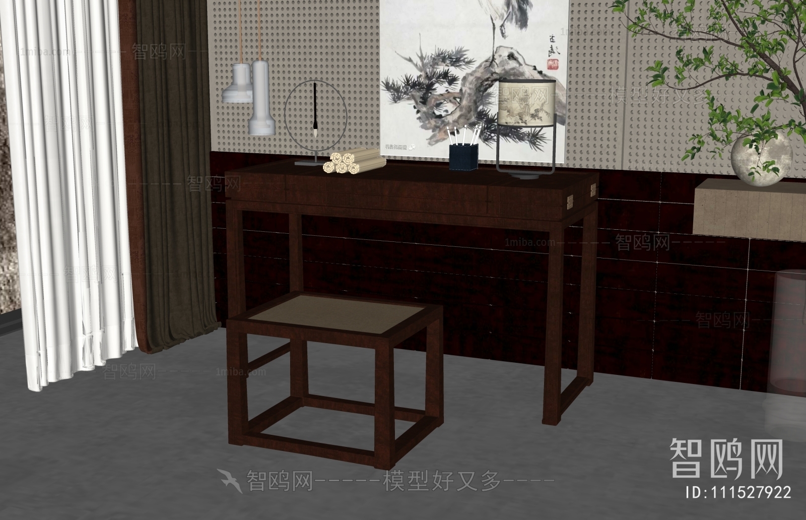 New Chinese Style Computer Desk And Chair