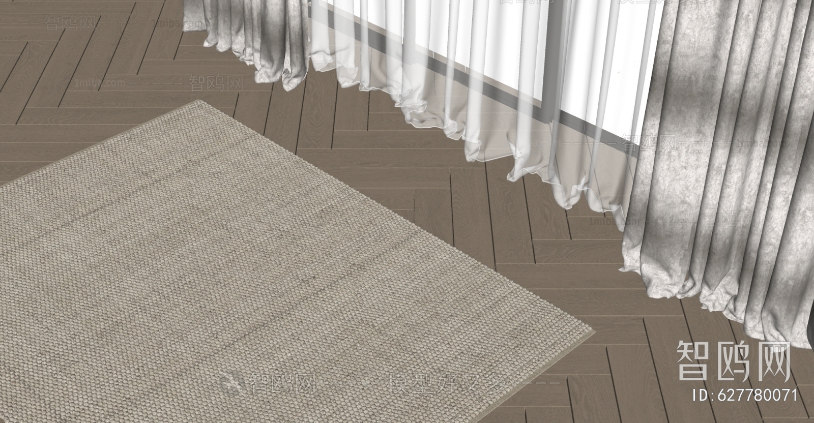 现代方形地毯3D模型下载