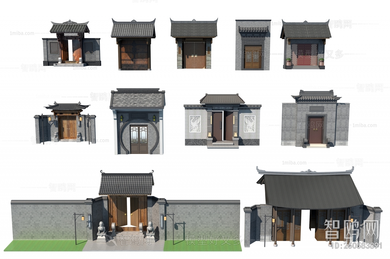 中式新中式别墅庭院门