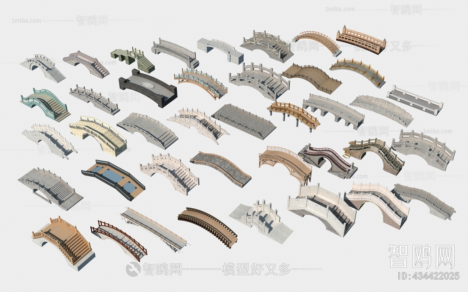 现代石拱桥组合3D模型下载