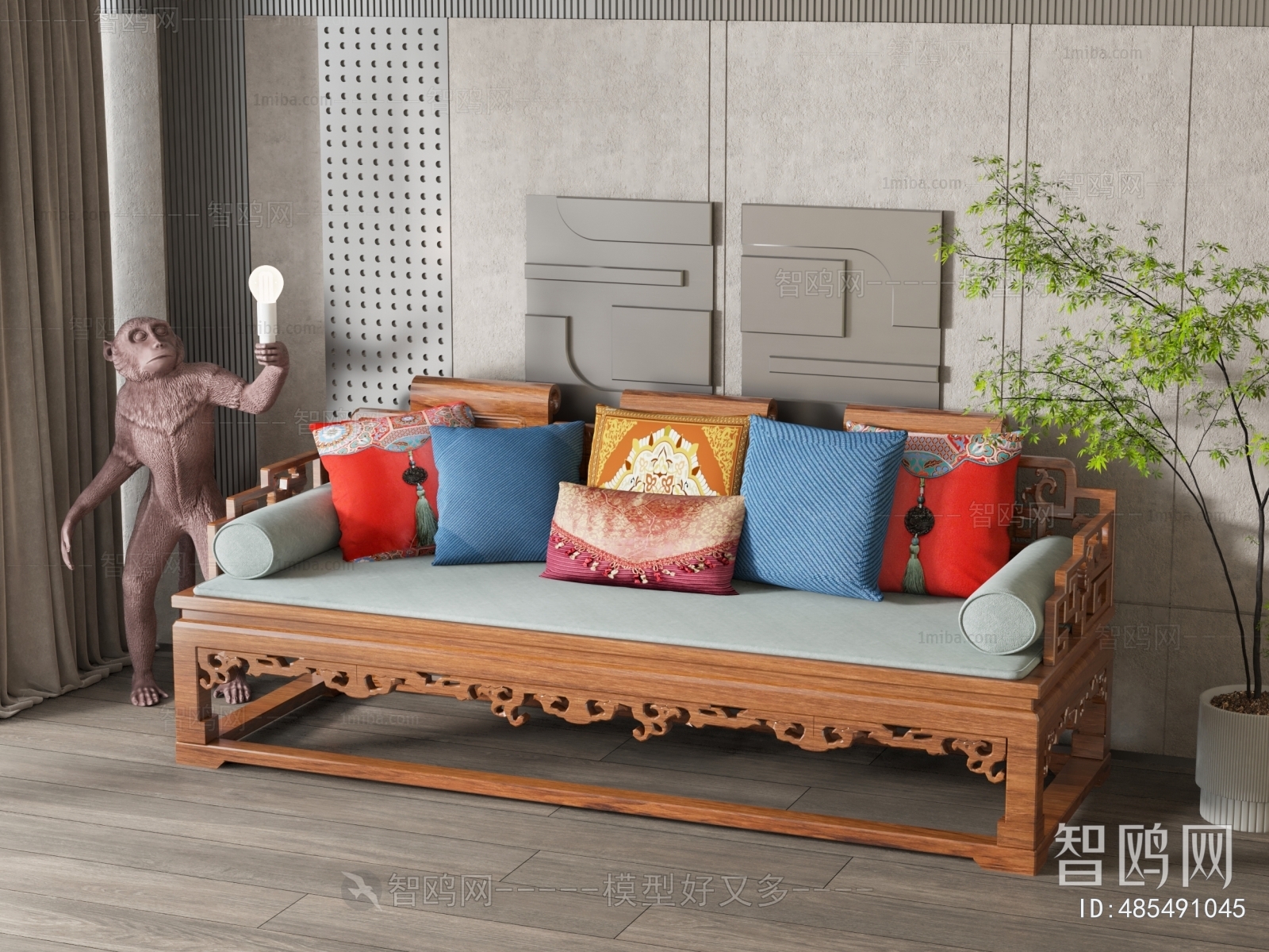 New Chinese Style Three-seat Sofa