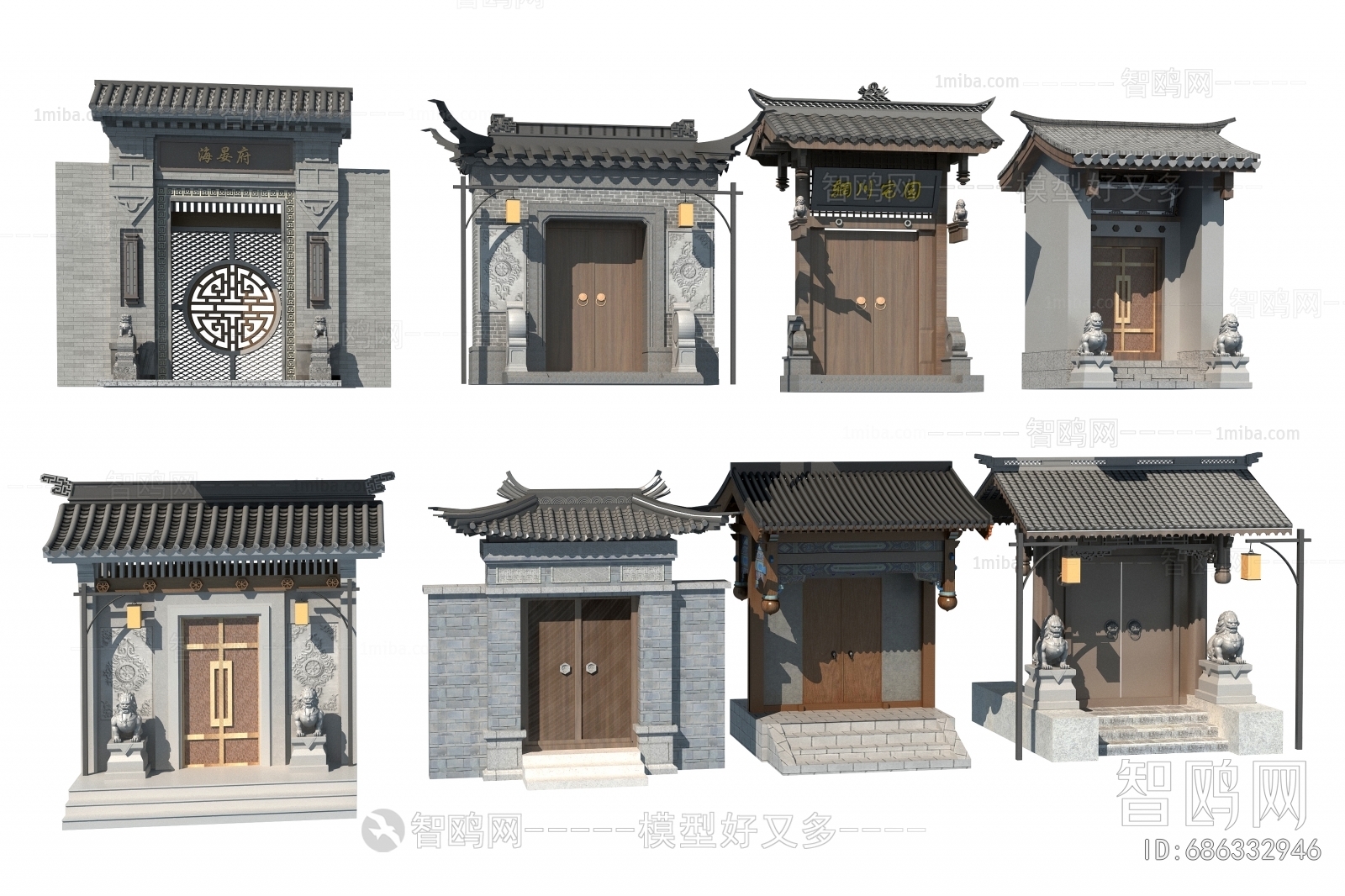 中式新中式别墅庭院门