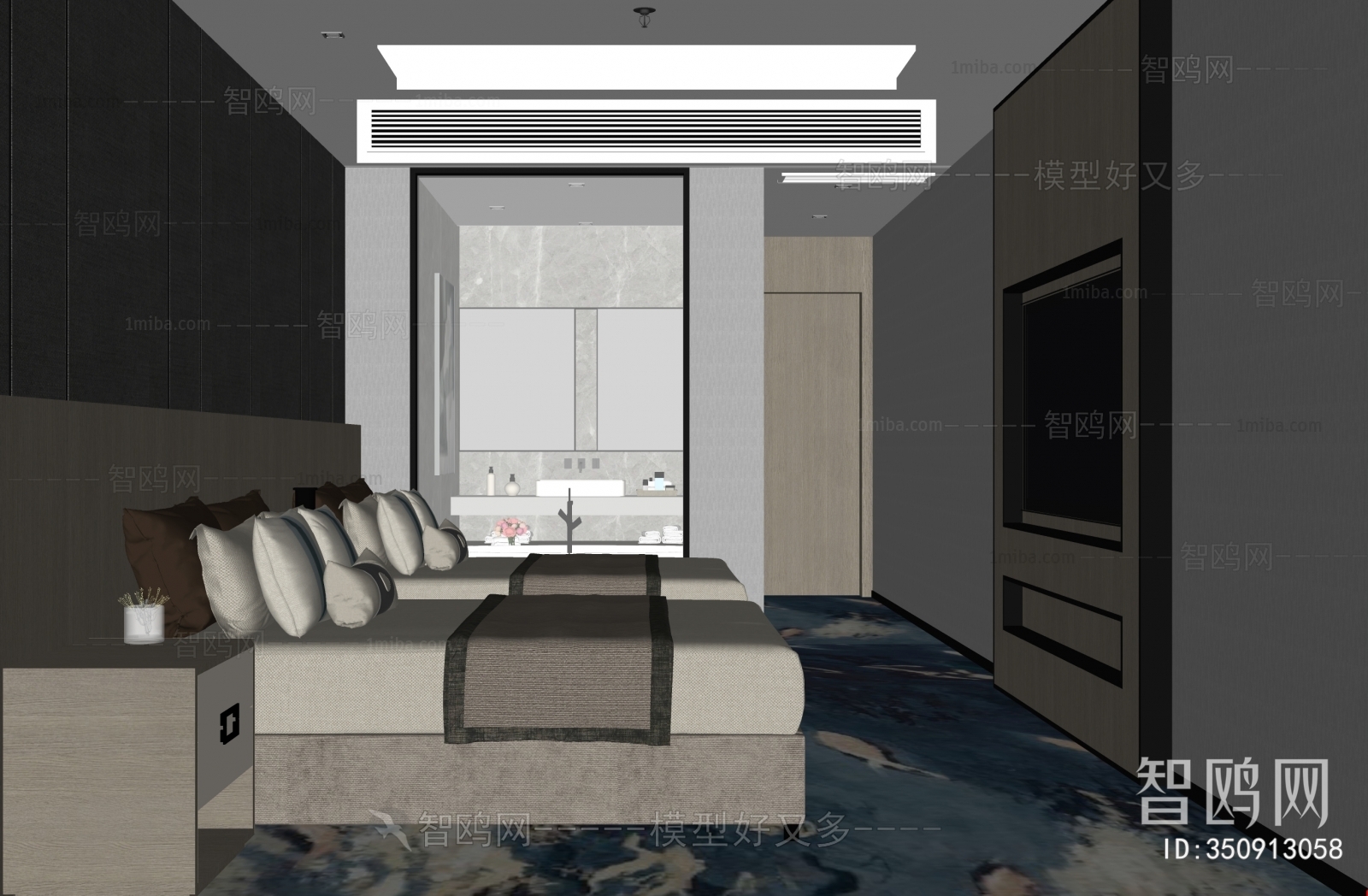 New Chinese Style Guest Room sketchup Model Download - Model ID ...