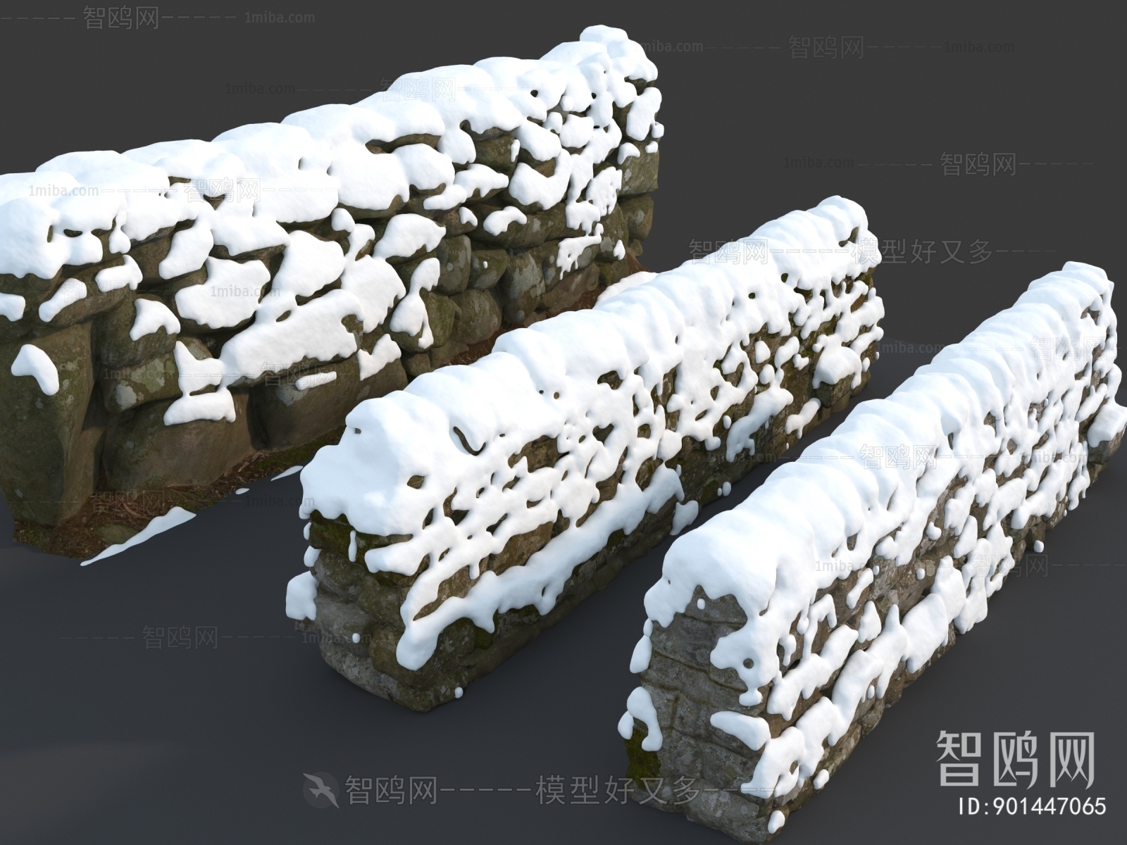 现代雪景石头围墙