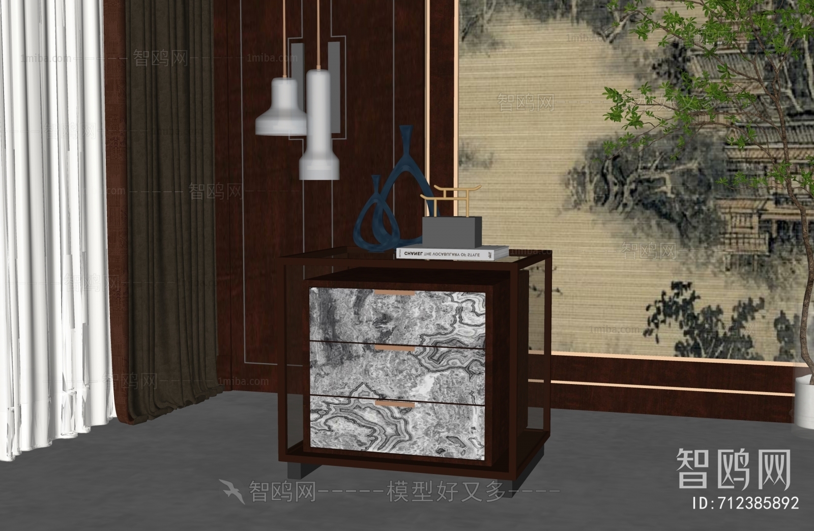 New Chinese Style Bedside Cupboard