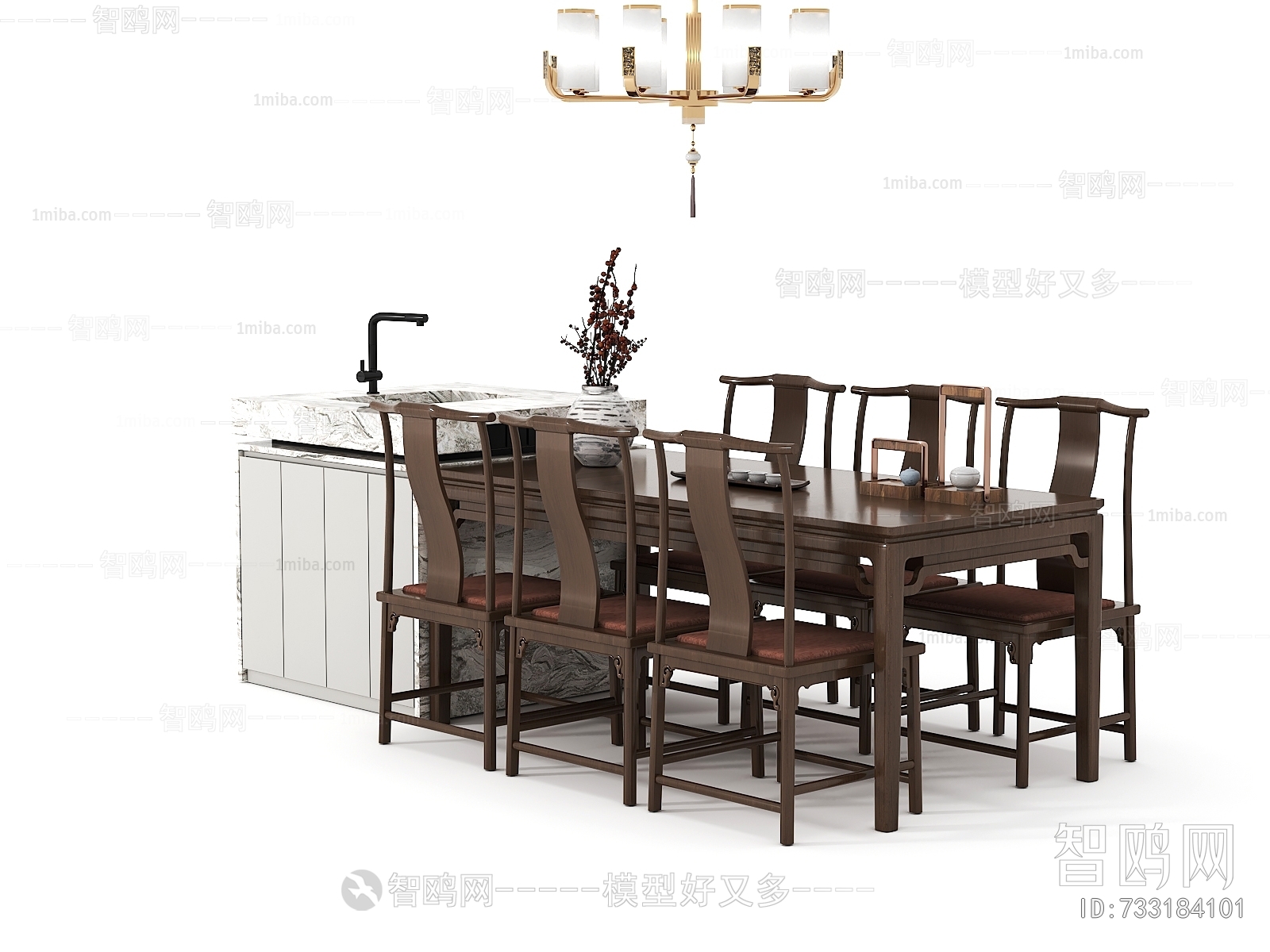 新中式岛台餐桌椅组合