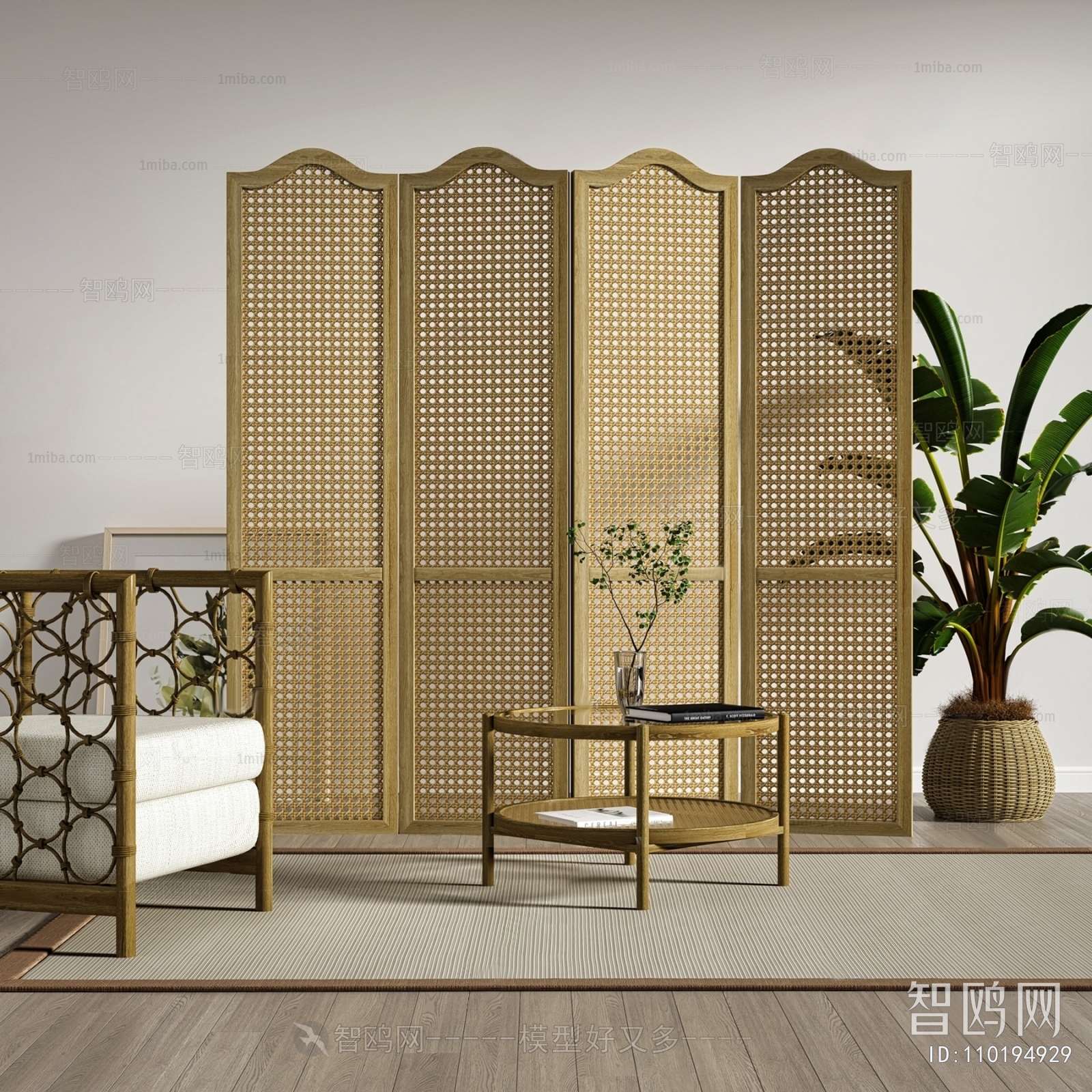 Wabi-sabi Style Wooden Screen Partition