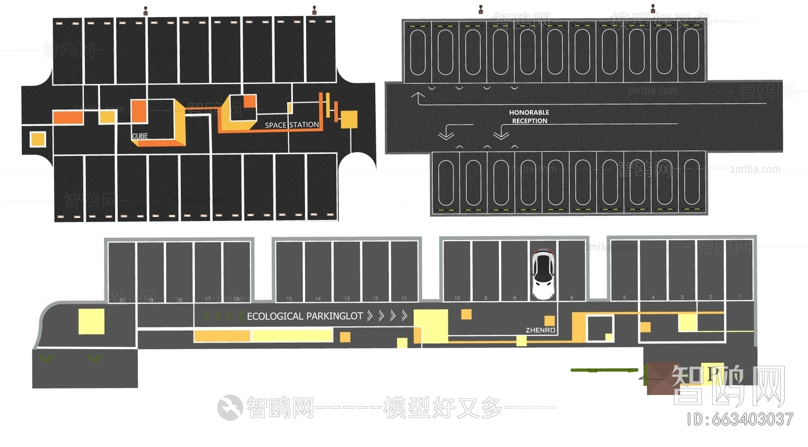 现代户外停车场鸟瞰