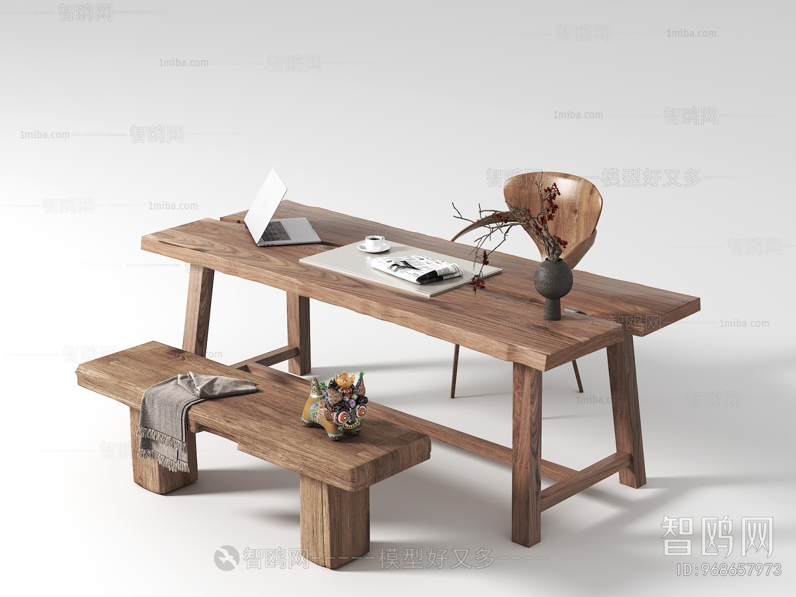 Wabi-sabi Style Computer Desk And Chair