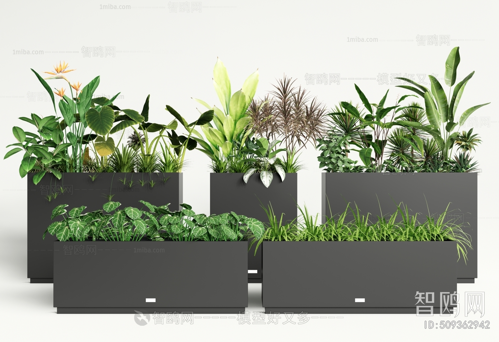 现代绿植盆栽 花箱3D模型下载